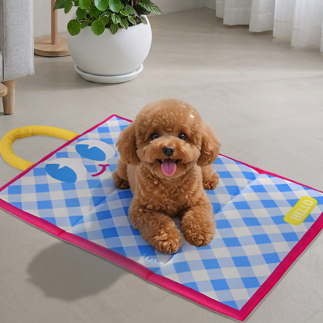 희라미드 강아지 쿨 매트 고양이 여름 방석 반려견 냉감 쿠션 패드, 1개, 블루체크