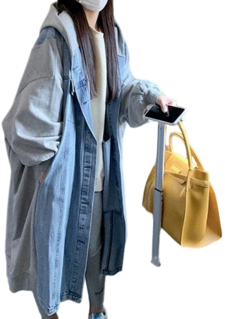 여성 빅 사이즈 후드 롱 데님 점퍼 트렌치코트