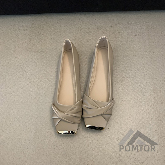 POMTOR 여성 발편한 스퀘어 플랫