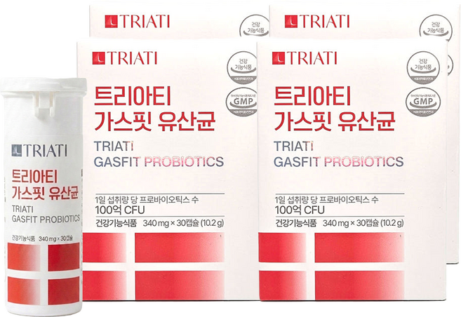 트리아티 가스핏 유산균 덴마크 100억 보장 LGG 가스, 4박스, 30정