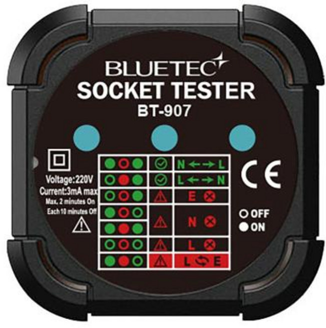 블루텍테스터 콘센트접지확인시험기 BT-907, 1개