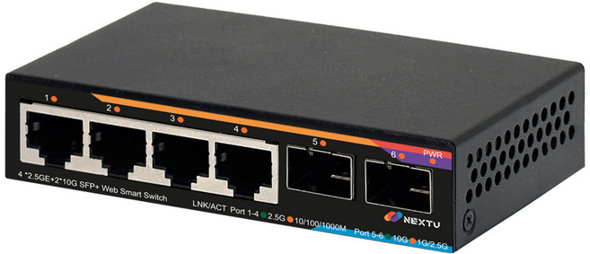 넥스트유 4256GWS-10G 스재미 4포트 2.5G 기가비트 + 2포트 10G SFP 스마트 스위치허브 / IGMP DHCP Snooping 점보프레임 VLAN QoS 포트미러링, 1개