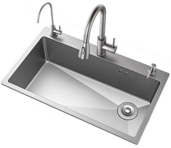 AIDU 주방 304 스테인리스 사각싱크볼 식기건조대 싱크대 수전, 1세트, 은색