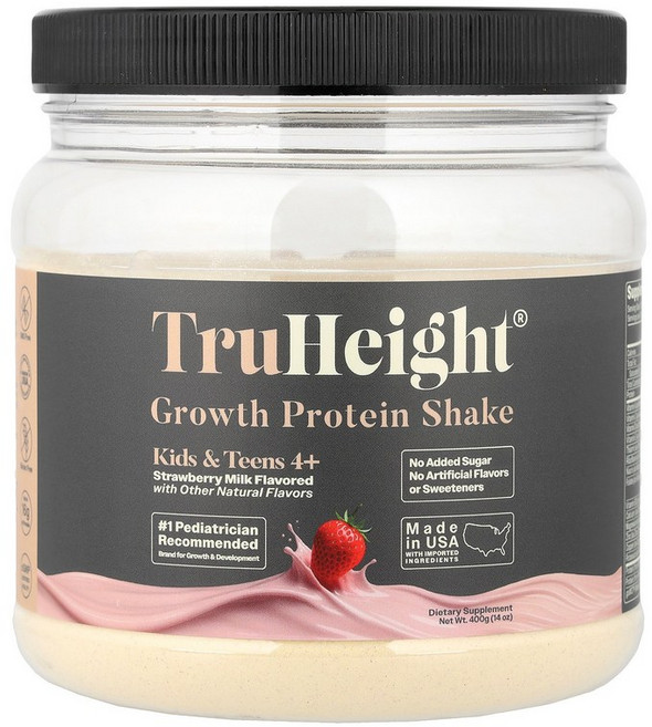 TruHeight 키 성장 단백질 셰이크 4세 이상 및 청소년 및 딸기 우유 400g(14온스), 396 g
