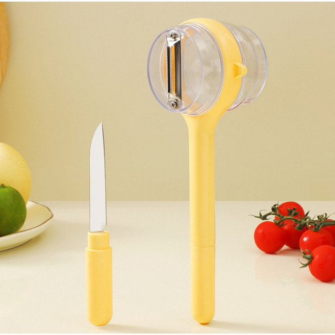 포포도도 보관형 야채필러 감자칼 과일깎기 칼세트, 1개, 옐로우