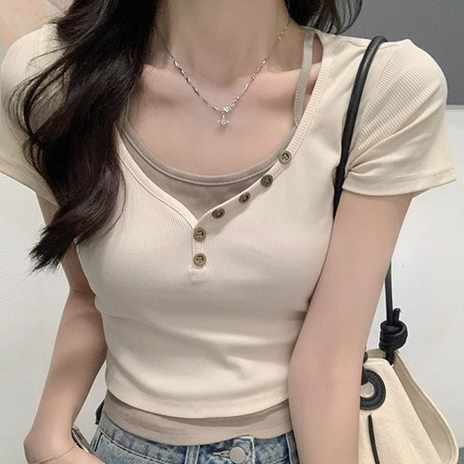 아이엠몽 여성 라운드넥 베이직 티셔츠
