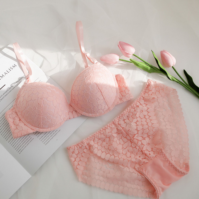 [애프터문] 플라워 레이스 와이어 브라 팬티 속옷 세트 d5020