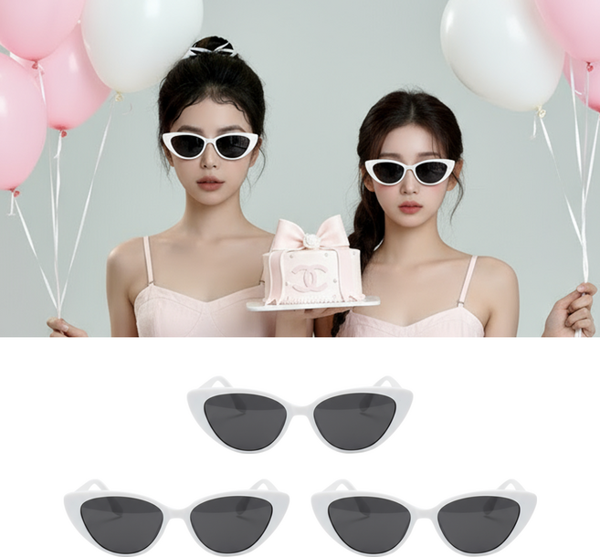 키치셀럽 인싸 파티 선글라스 세트 생일 브라이덜샤워 포토소품 파티 필수템, 캣츠아이 화이트 SET