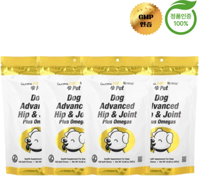 2+2 캘리포니아 골드 뉴트리션 어드밴스드 고관절 관절 반려견용 소프트츄 120개, 4개, 뼈/관절강화, 120정 - 쿠팡