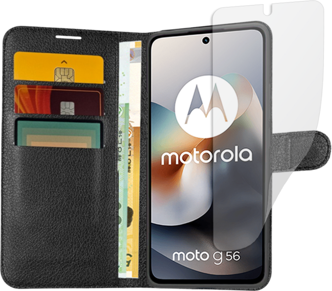모토로라 모토 G56 5G 가죽 지갑 케이스 + 저반사 지문방지 필름