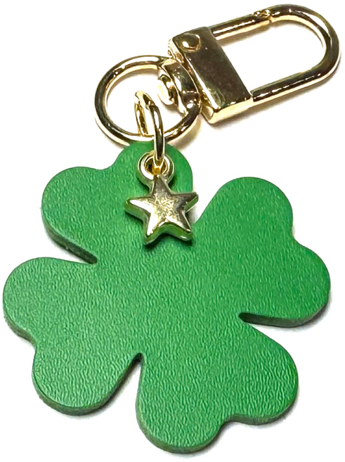 이태리 천연 소가죽 행운 네잎 클로버 키링, 1개, 골드