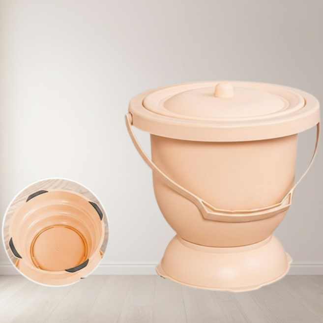 어르신 노인 요강 휴대용 노인 환자 소변기 이동식 캠핑좌변기, 살구, 1개