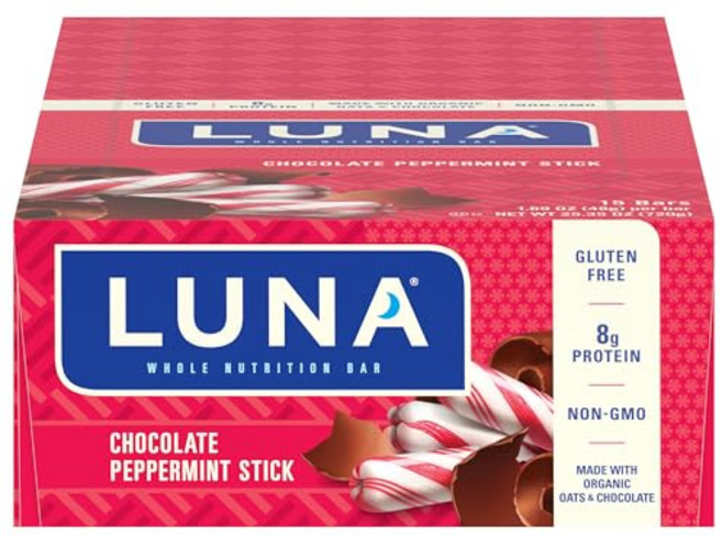 루나 바 초콜릿 페퍼민트 스틱 47.9그램 LUNA Bar - Chocolate Peppermint Stick Flavor - Snack Bars - Non-GMO - Glut