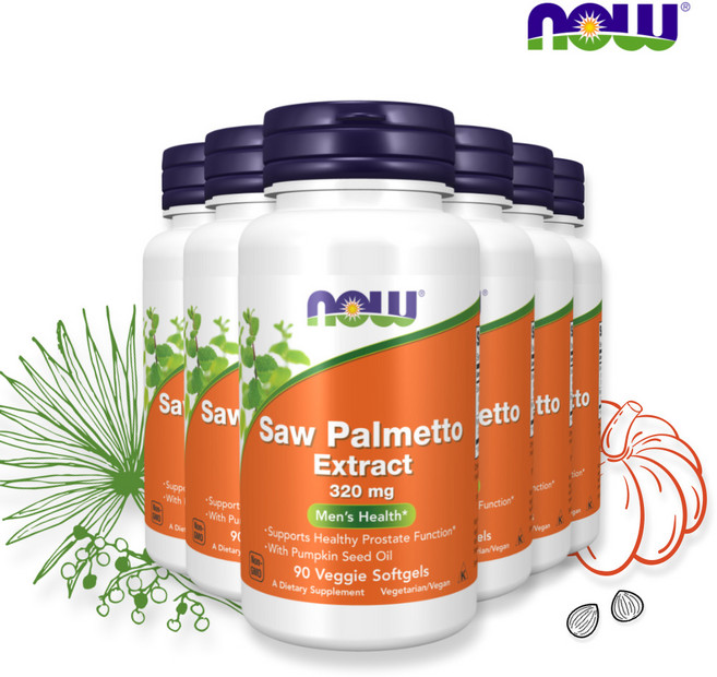 NOW Foods 쏘팔메토 추출물 남성 활력 320mg 식물성 소프트젤 90정 x 6, 6팩