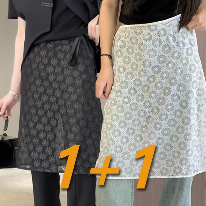 레이어드 시스루 레이스 랩스커트 1+1 2장세트 패션 트렌드 a라인 미디 치마 스커트