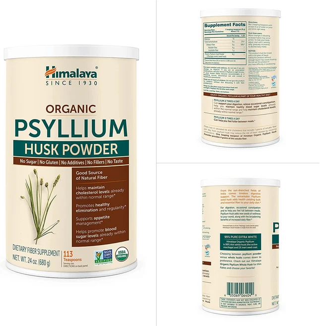 Himalaya Organic Psyllium Husk Powder ﻿유기농 차전자피 분말 24 oz 113 티스푼, 1개, 680g - 쿠팡