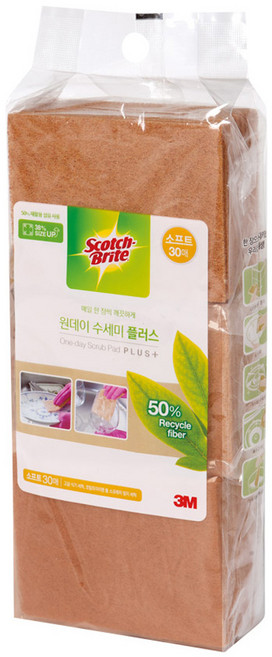 3M 스카치 원데이 수세미 플러스 일회용 리필 소프트 30매 하루 1장 뽑아쓰는 위생 다용도 주방 욕실 청소, 1세트, 30개