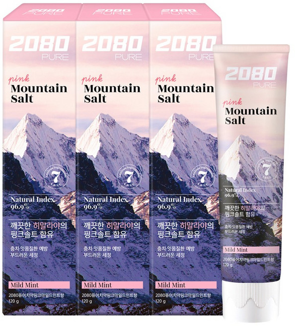 2080 퓨어치약 핑크마일드민트향, 120g, 3개