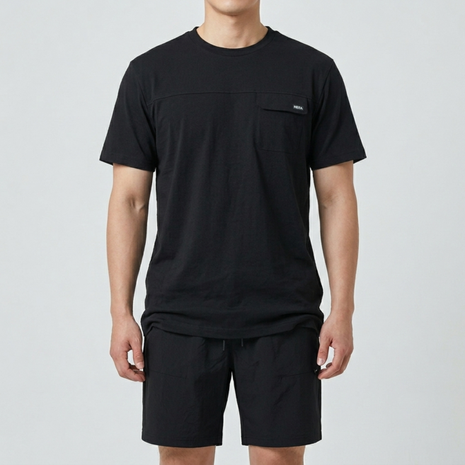 네파 데일리룩 남자 반팔티 반바지 여름 시어서커 셋업