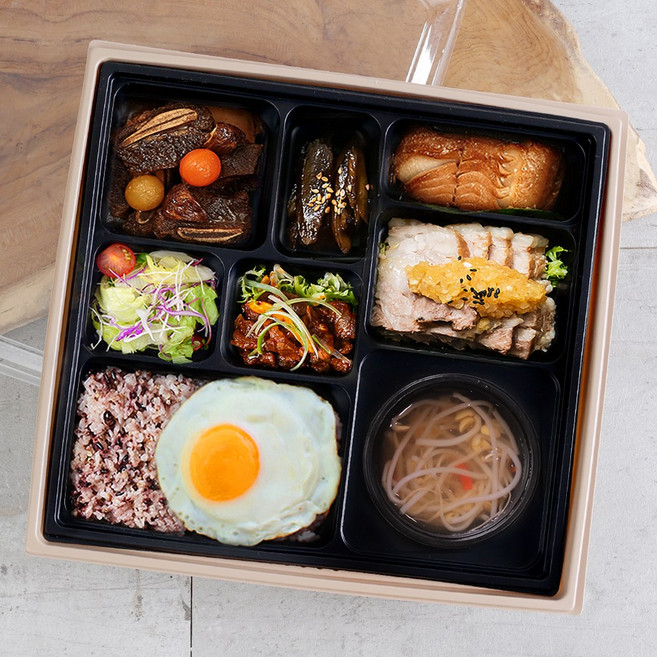 정찬도시락 2호 세트 (외피PP 투명뚜껑) 도시락 고급 한정식 프리미엄 포장용기, 1박스, 50세트