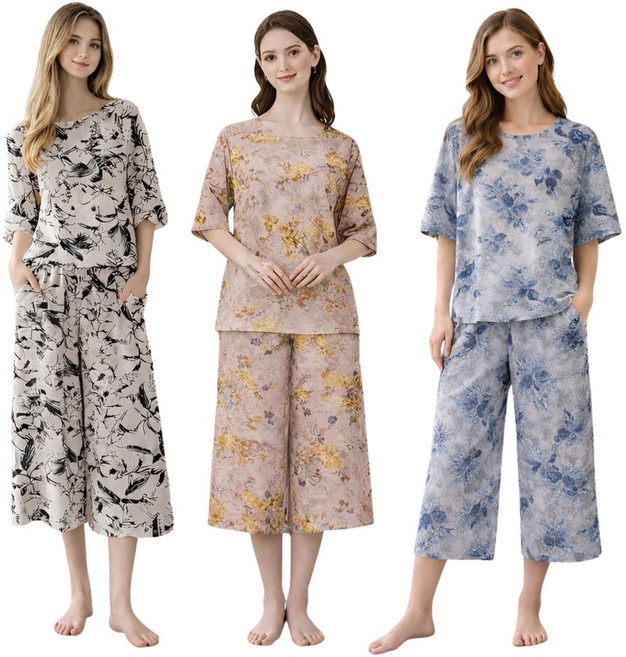 [시스넬라]7부 이지웨어 상하의세트 여성 잠옷세트 파자마 홈웨어 7부세트