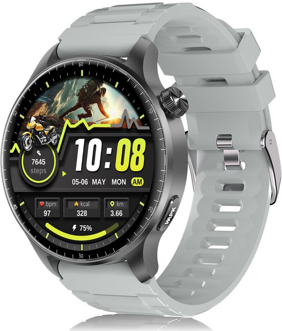 WAPIK AI운동인식 통화가능 블루투스 스마트워치 ST50 1.52인치 AMOLED 대화면 한글판, GPS + 블루투스, 3.8cm, 실버