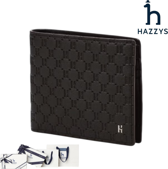 백화점발송 헤지스 남성 다크브라운 로고패턴 소가죽 반지갑