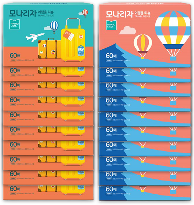 모나리자 여행용티슈 60매 20개(낱개20개), 60매입, 20개