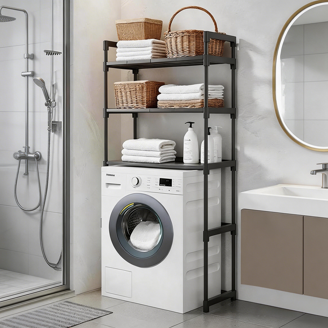 NEDYOU 3단 세탁기선반 탄탄하고 견고한 가정용 다용도 건조기 겸용 다용도 선반 수납정리선반 ZW-018, 1개, 블랙
