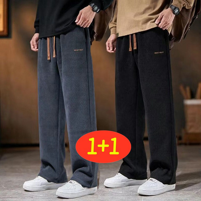 1+1코듀로이 바지 봄가을 여름 남성용 빅사이즈 팬츠 와이드핏 스트링 데일리룩 일자 트레이닝 캐주얼 바지