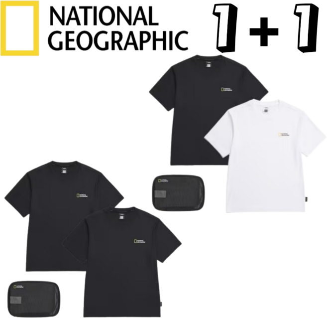 [국내매장용] 내셔널지오그래픽 반팔 티셔츠 1+1 남여공용 스몰로고 기능성 반팔 커플티 JUPN