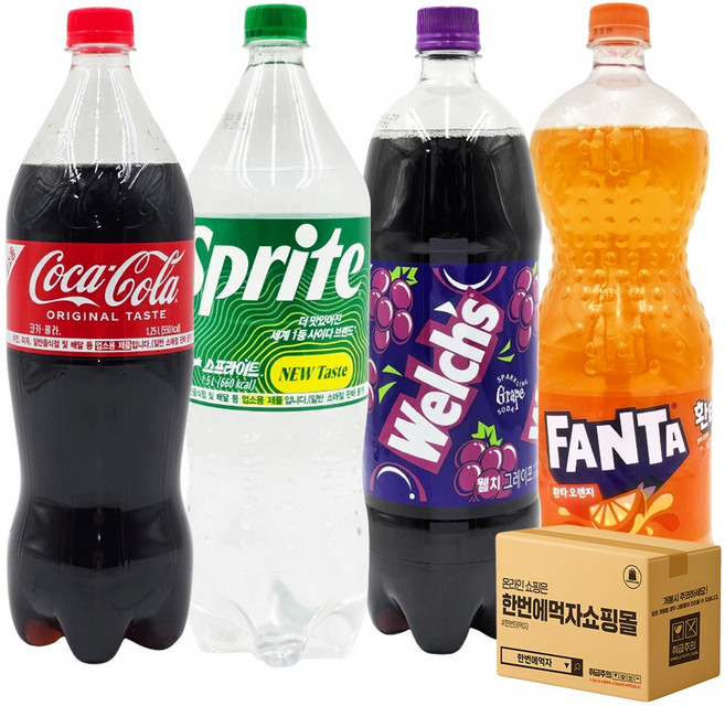 [한번에먹자] 대용량 탄산음료 혼합 / 스프라이트 업소 + 웰치스 포도 + 환타 오렌지 + 코카콜라 업소 / 각1개씩 총4페트