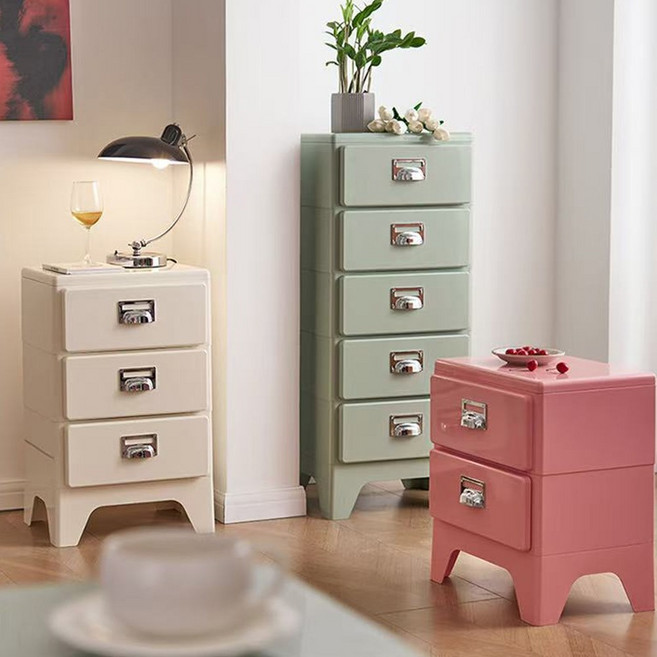 FONOW 서랍장 침대 협탁 다용도 인테리어 가구 거실 정리장 수납함, 5단, 핑크