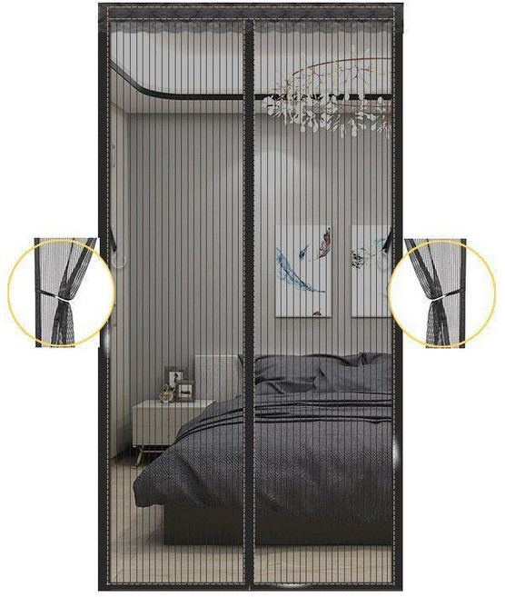 레이란 현관문방충망 자석 모기장커튼 여닫이 무타공 출입문방충망 방충망 현관 커텐 모기방충망, 블랙