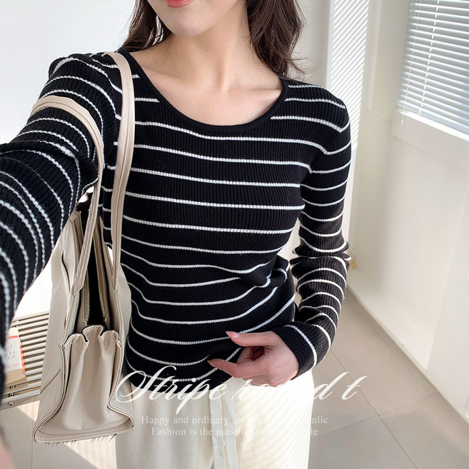 [순이] S.여성 골지 단가라 슬림핏 라운드 긴팔티