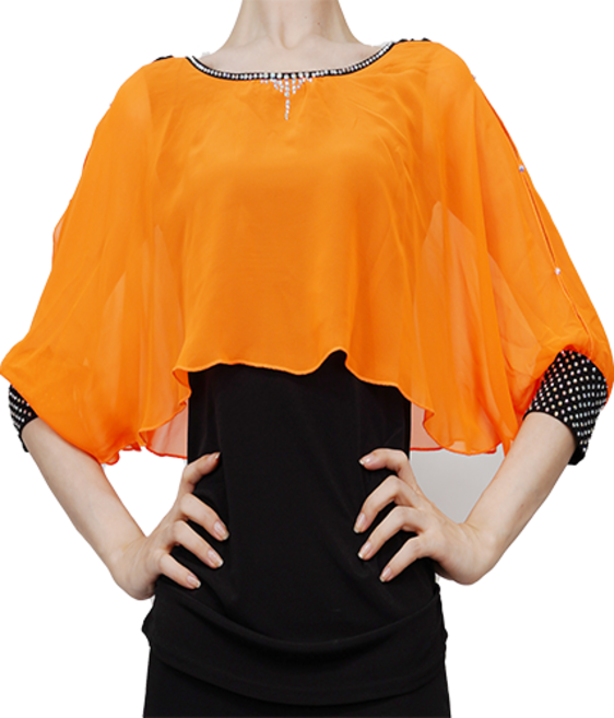 팔색조댄스 스포츠댄스복 7부 보석 망토 티셔츠, 오렌지(ORANGE)