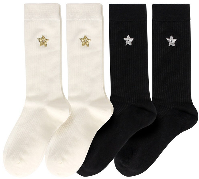 이너피아 별자수 여성 여름 긴 양말 면 학생 교복 얇은 장목 양말 4켤레