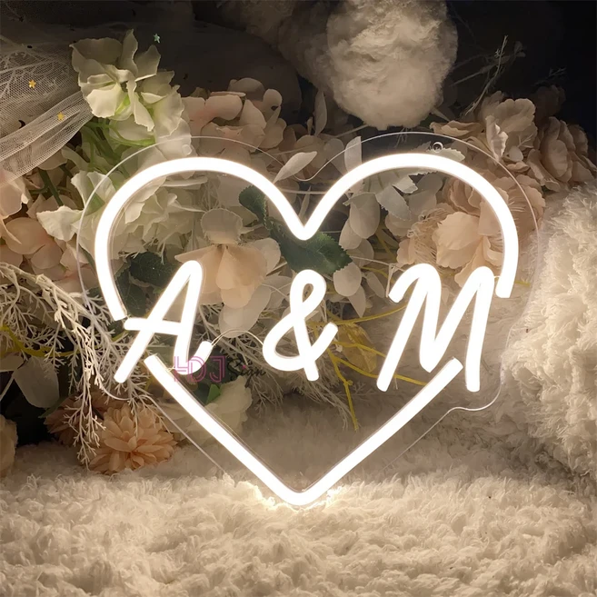 호환 맞춤형 이름 웨딩 네온 LED 사인 조명 USB 벽 룸 파티 생일 장식, 03 Text 30cm USB, 02 heart Letter