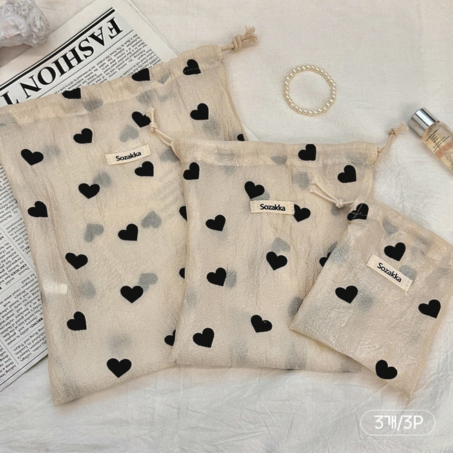 FANSYLI 화장품 파우치 다용도 스트링 복조리 파우치 복주머니 생리대파우치 메이크업백 해외여행준비물 3종 세트 3p 0529JLL089