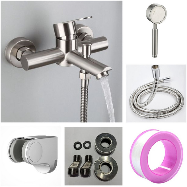 304不銹鋼沐浴水龍頭套組, 1個, B3023不銹鋼沐浴龍頭套組(圓管)高配