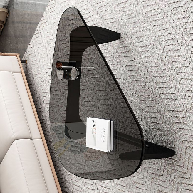 Briliant 소파테이블 강화유리 거실 티테이블 좌식테이블 G518-065, 블랙 다리 + 블랙그레이 유리 - (91x65cm)