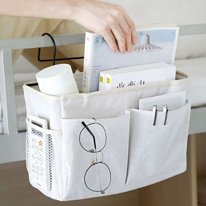 루체트리 수납걸이 패브릭 배드포켓 정리함 첨대 사이드, 그레이