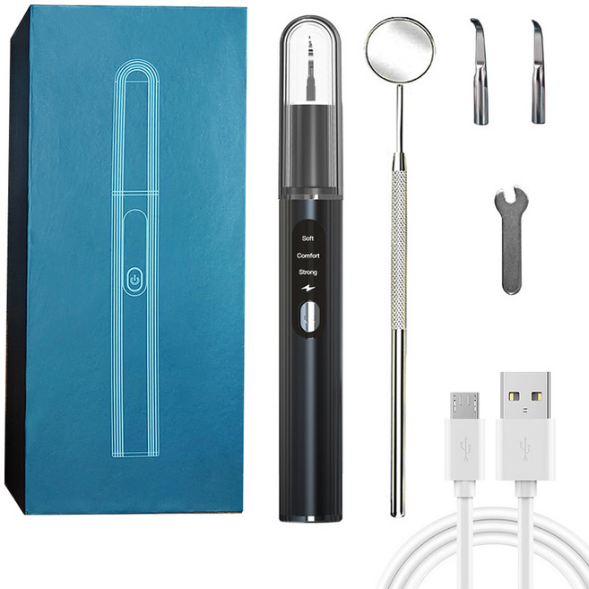 Eyimtech 초강력 파워 무선 휴대용 구강세정기 방수 초움파 치석제거기, 블랙