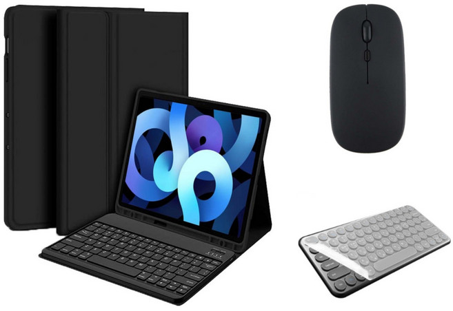 아이패드 호환 에어 프로 미니 1/2/3/4/5/6/7/8/9/10 세대 M2 M4 펜슬 수납 블루투스 키보드 케이스 무선 마우스 세트 iPad Pro Air Mini 케이스나라, 블랙