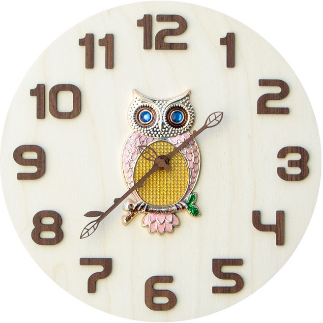 퓨어 버치 하우렛 벽시계 무소음 인테리어 벽걸이시계 자작나무 부엉이장식 지름 30cm 무게 500g, 브라운무드