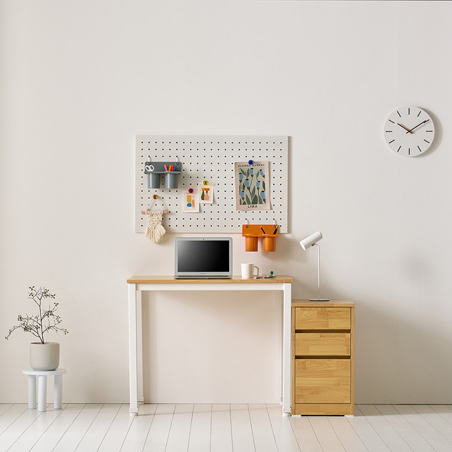 데스크 사무용 철제 일자 책상 900, 화이트/내추럴