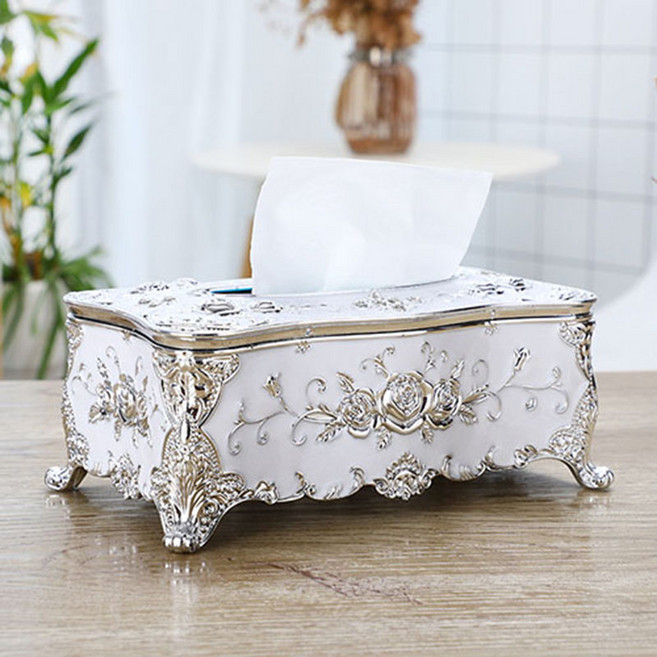 COVERONE 고급스러운 디자인 우아한 유럽 스타일 티슈 박스 거치대, 1개, 23*13*10cm 화이트