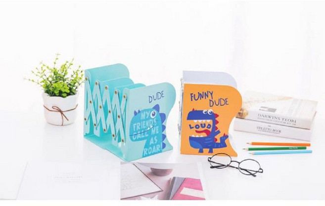 접이식 조절가능 책꽂이 철제 철제길이조절책꽂이 공룡 자바라, 블루레드