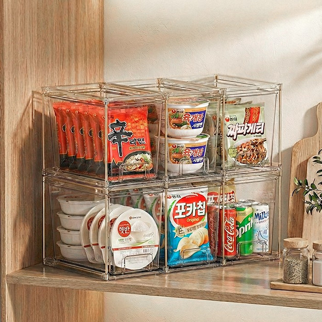 골드프레임 투명 서랍식 적층가능 주방 팬트리 수납함 2단, 1개, 투명 골드