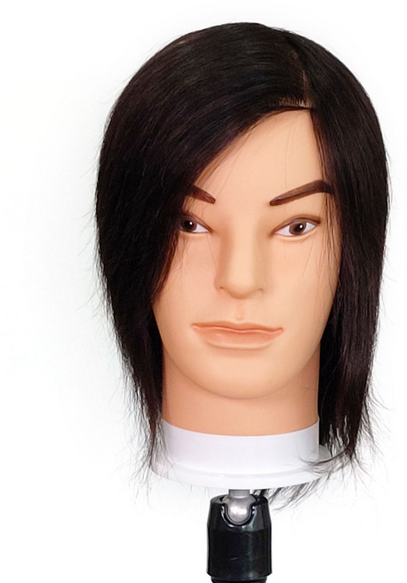 BEUGA(뷰가) 인모 100% 남자 연습용 통가발 F타입 블랙 헤어 커트 드라이 아이롱 펌 염색 미용 연습 가발, 1개